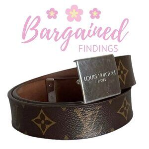 Authentic Louis Vuitton Brown Monogram Canvas Ceinture Silver Buckle Belt 80/32